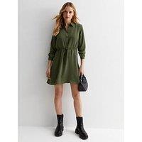 New Look Khaki Drawstring Mini Shirt Dress