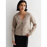 New Look Mink Knit Button Front Cardigan