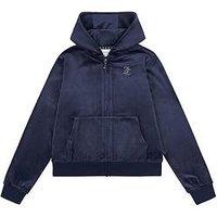 Juicy Couture Girls Diamante Velour Zip Through Hoodie - Night Sky