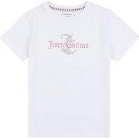 Juicy Couture Girls Diamante Regular Short Sleeve T-Shirt - Bright White