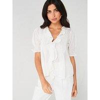 V By Very Short Sleeve Pintuck Blouse - White