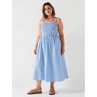 V By Very Curve Curve Stripe Shirred Bust Strappy Midi Dress - Print