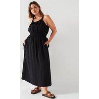 V By Very Curve Strappy Shirred Waist Maxi Dress - Black