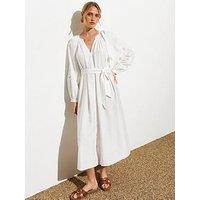 New Look Off White Embroidered Sleeve Midi Dress