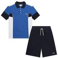 Boss Boys Colour Block Short Sleeve Polo And Short Set - Electric Blue