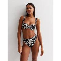 New Look Leaf Print Bikini Top - Black