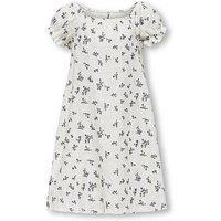 Only Kids Girls Floral Textured Short Sleeve Dress - Cloud Dancer