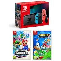 Nintendo Switch Neon With Super Mario Bros Wonder & Sonic Superstars