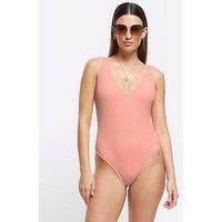 River Island Textured Swimsuit - Coral