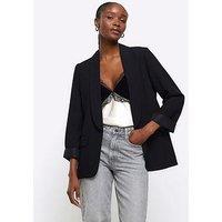 River Island Crepe Blazer - Black
