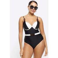 River Island Belted Structured Swimsuit - Black