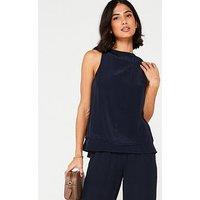 Armani Exchange Viscose Tiered Sleeveless Blouse - Navy