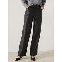 Mango Mid Rise Leather Effect Trousers - Black
