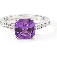 Love Gem Sterling Silver 8Mm Cushion Cut Amethyst And 0.10Ct Natural Diamond Ring