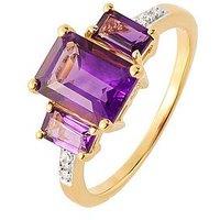 Love Gem Gold Plated Sterling Silver Octagon Natural Amethyst And Natural Diamond Trilogy Ring