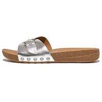 Fitflop Iqushion Adjustable Buckle Metallic-Leather Slides - Silver