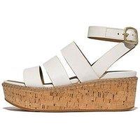 Fitflop Eloise Leather/Cork Strappy Wedge Sandals - Urban White