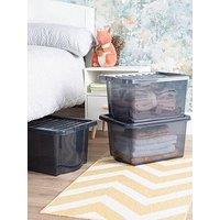 Wham Set Of 3 Black Plastic Storage Boxes &Ndash; 28 Litres Each