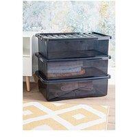 Wham Set Of 3 Black Plastic Underbed Storage Boxes &Ndash; 32 Litres Each