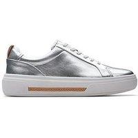 Clarks Hollyhock Walk Leather Metallic Lace Up Trainers - Silver