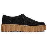 Clarks Torhill Bee Suede Platform Casual Shoes - Black