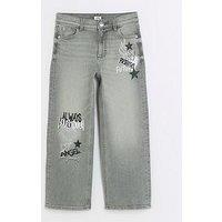 River Island Girls Straight Graffiti Jeans - Grey