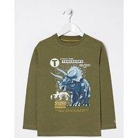 Fatface Boys Triceratops Graphic Long Sleeve T Shirt - Khaki Green
