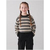 River Island Girls Stripe Knitted Crop Jumper - Beige