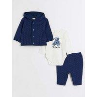 River Island Baby Baby Boys Nary Quilted Bear Hood Jacket Set - Navy