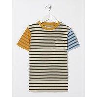 Fatface Boys Textured Stripe Short Sleeve T Shirt - Oatmeal