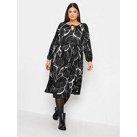 Yours Leaf Print Textured Midaxi Dress - Black
