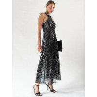 Religion Halterneck Sequin Maxi Dress - Gunmetal