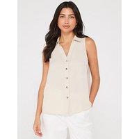 V By Very Collared Button Through Blouse - Natural