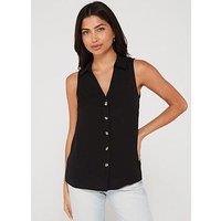 V By Very Collared Button Through Blouse - Black