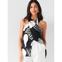 V By Very Printed Sleeveless Wrap Blouse - Black/White