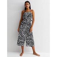 New Look Black Zebra Print Bandeau Belted Wide Leg Jumpsuit