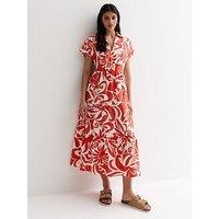 New Look Red Floral Tiered Midi Dress