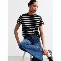 New Look Black Stripe Crew-Neck Cotton T-Shirt