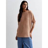 New Look Camel Ribbed Jersey Crew Neck Top