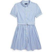 Ralph Lauren Girls Stripe Shirt Dress - Cabana Blue/White