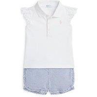 Ralph Lauren Baby Girls Polo Short Sleeve T-Shirt And Short Set - Blue/White