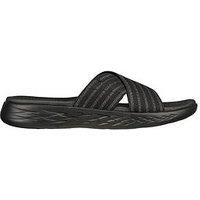 Skechers On The Go 600 Stunning Metallic Gore Cross Band Slide - Black Graytextile