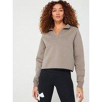 Under Armour Womens Unstoppable Fleece Rugby Crop Sweat - Brown/Black