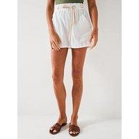 V By Very Contrast Belted Cotton Beach Shorts - White