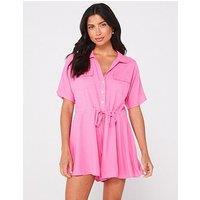 V By Very Tie Waist Floaty Playsuit - Pink