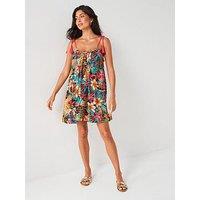 V By Very Tie Shoulder Mini Beach Dress - Multi