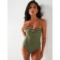 Everyday Bandeau Bead Detail Cut Out Swimsuit - Khaki