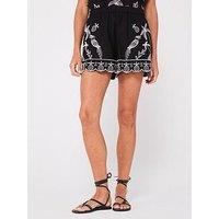 V By Very Embroidered Co Ord Beach Shorts - Black