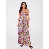 Everyday Shirred Detachable Strap Beach Maxi Dress - Print