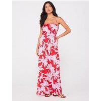 Everyday Elastic Ruched Channel Maxi Beach Dress - Red